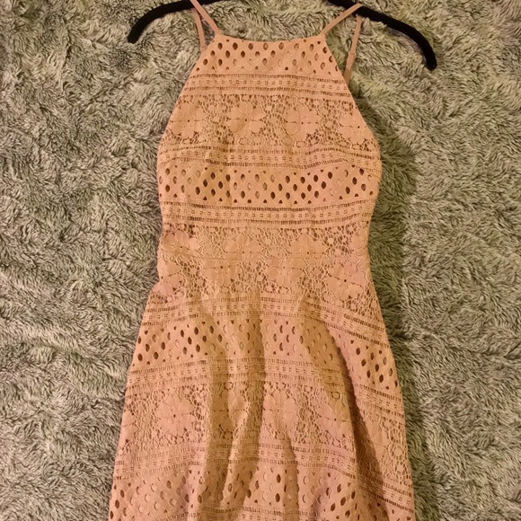 Lush Pink Crochet Lace High-Neck Dress - SZ SM - Picture 1 of 8